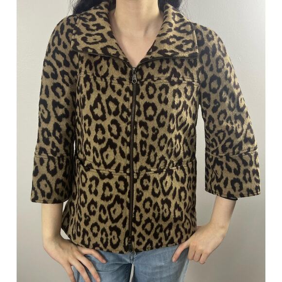Carlisle Leopard Print Jacket Size 2 Wool Angora Blend Mob Wife - Picture 1 of 6